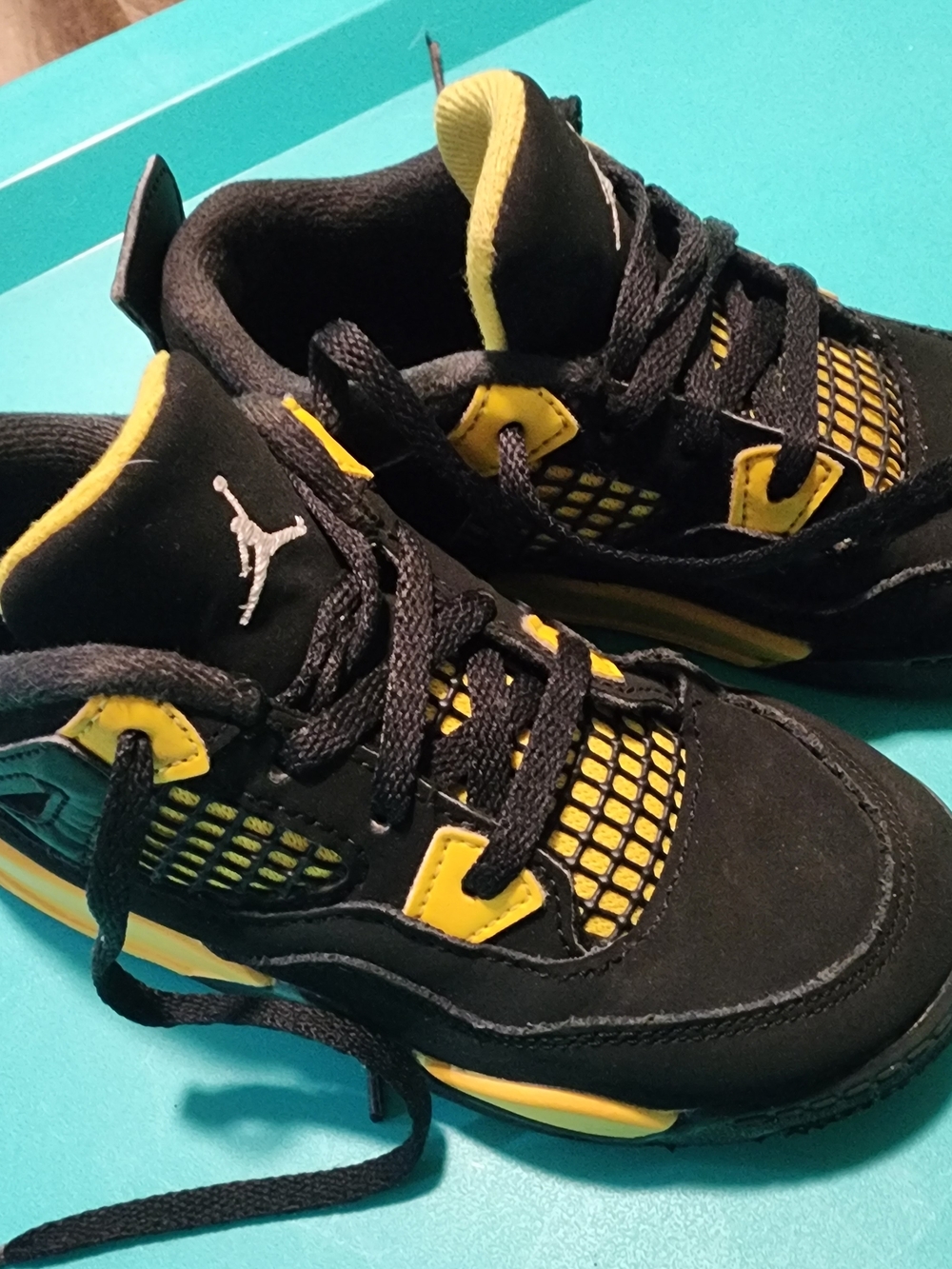 Jordan Kids Black and Yellow Mesh Basketball Sneakers - Picture 3 of 6